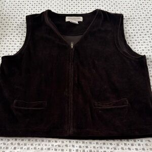 Vintage Jones New York Sport vest, dark brown, cotton blend, zip, size L